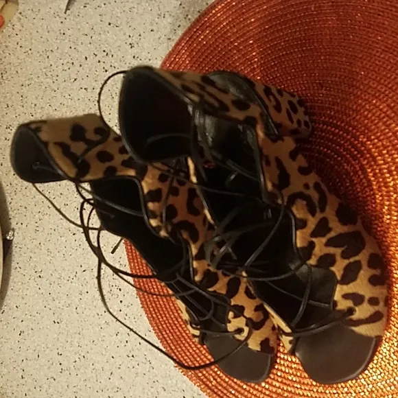 Saint Laurent Babies 90mm strappy sandal heels w pony hair size 38.5