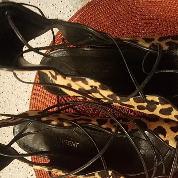Saint Laurent Babies 90mm strappy sandal heels w pony hair size 38.5