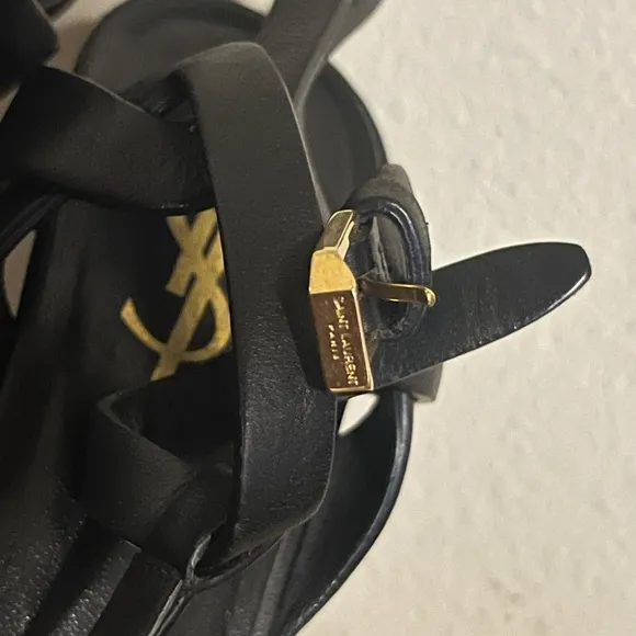 Saint Laurent Black Heels with Strappy Design and Platform Sole