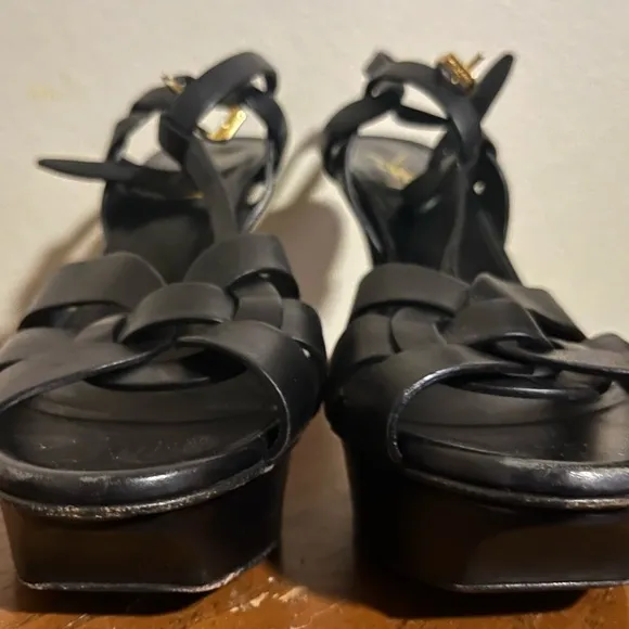 Saint Laurent Black Heels with Strappy Design and Platform Sole