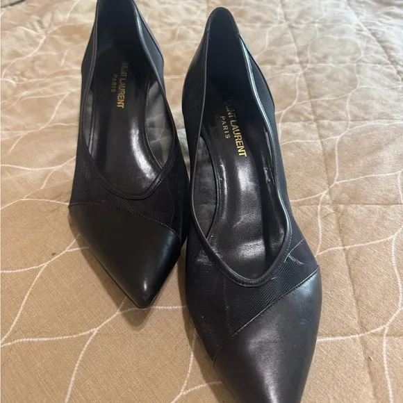 Saint Laurent Black Leather Heels Pointed Toe