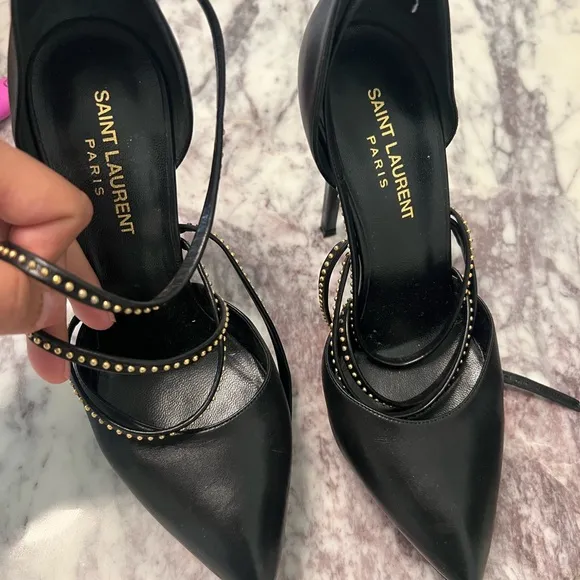Saint Laurent Black Stiletto Heels with Strappy Design