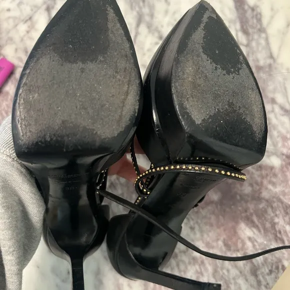 Saint Laurent Black Stiletto Heels with Strappy Design