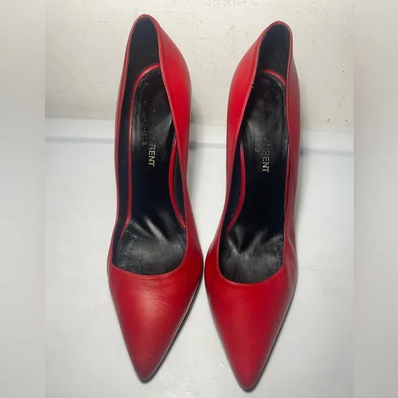Saint Laurent red leather pointed toe heels pumps sz 36.5 made in italy As is