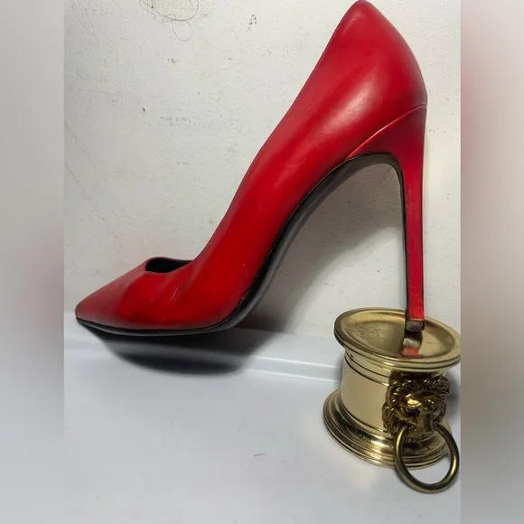 Saint Laurent red leather pointed toe heels pumps sz 36.5 made in italy As is