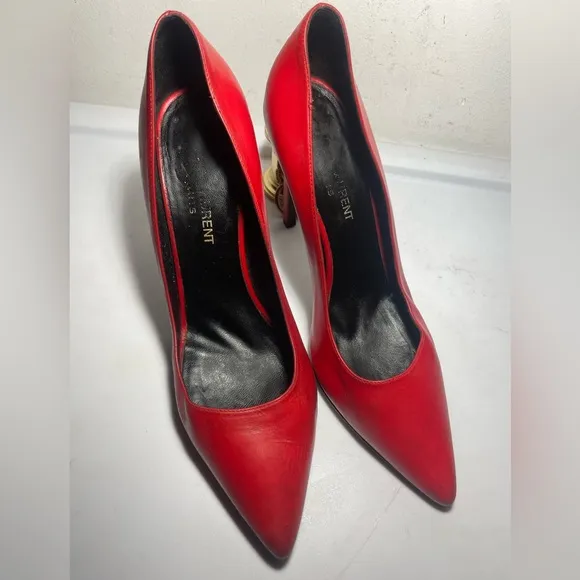 Saint Laurent red leather pointed toe heels pumps sz 36.5 made in italy As is