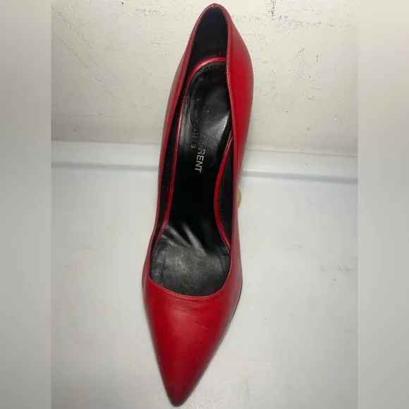 Saint Laurent red leather pointed toe heels pumps sz 36.5 made in italy As is