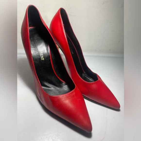 Saint Laurent red leather pointed toe heels pumps sz 36.5 made in italy As is
