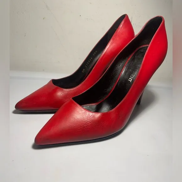 Saint Laurent red leather pointed toe heels pumps sz 36.5 made in italy As is