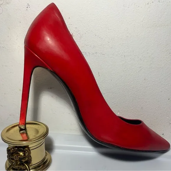 Saint Laurent red leather pointed toe heels pumps sz 36.5 made in italy As is