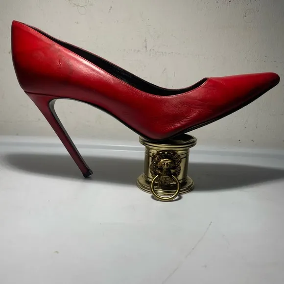 Saint Laurent red leather pointed toe heels pumps sz 36.5 made in italy As is