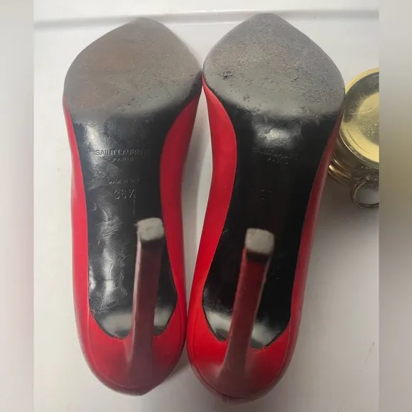 Saint Laurent red leather pointed toe heels pumps sz 36.5 made in italy As is