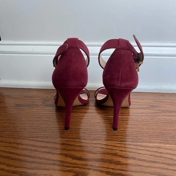 Saks Fifth Avenue Burgundy Suede Strappy Heels NWOT