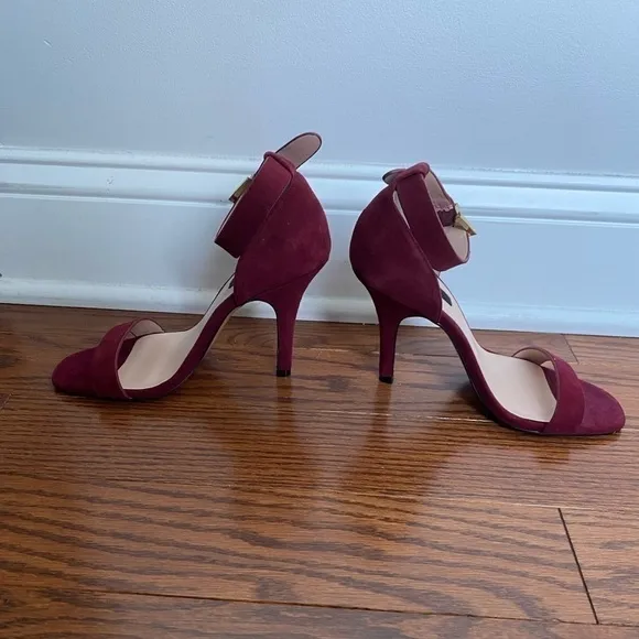 Saks Fifth Avenue Burgundy Suede Strappy Heels NWOT