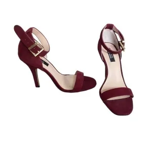 Saks Fifth Avenue Burgundy Suede Strappy Heels NWOT