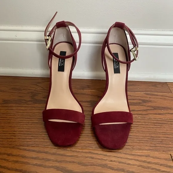Saks Fifth Avenue Burgundy Suede Strappy Heels NWOT