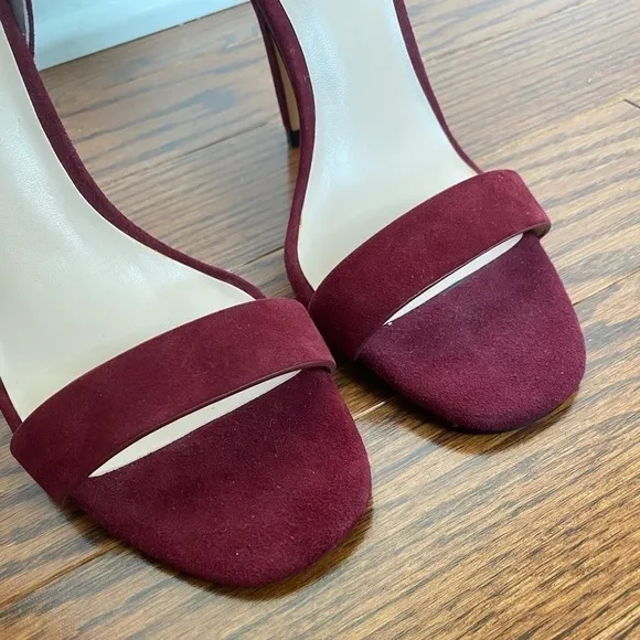 Saks Fifth Avenue Burgundy Suede Strappy Heels NWOT
