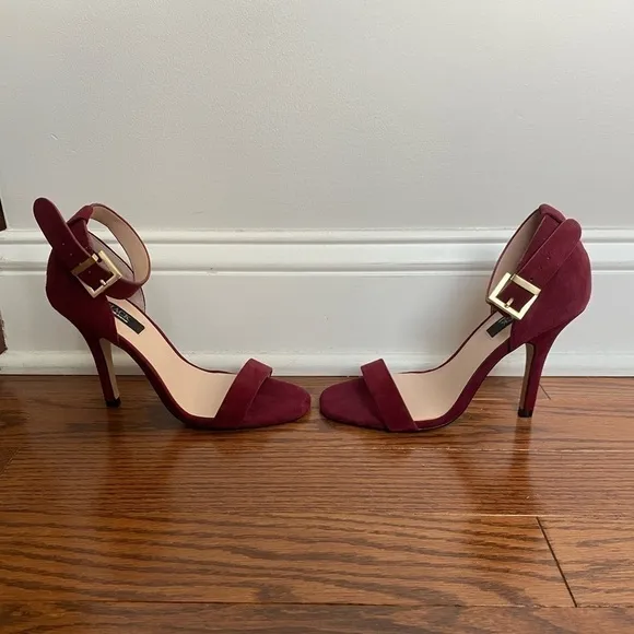 Saks Fifth Avenue Burgundy Suede Strappy Heels NWOT
