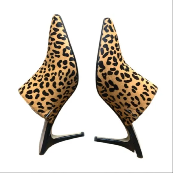 Saks Fifth Avenue Leopard Print Calf Hair Stiletto Mules Womens Size 8