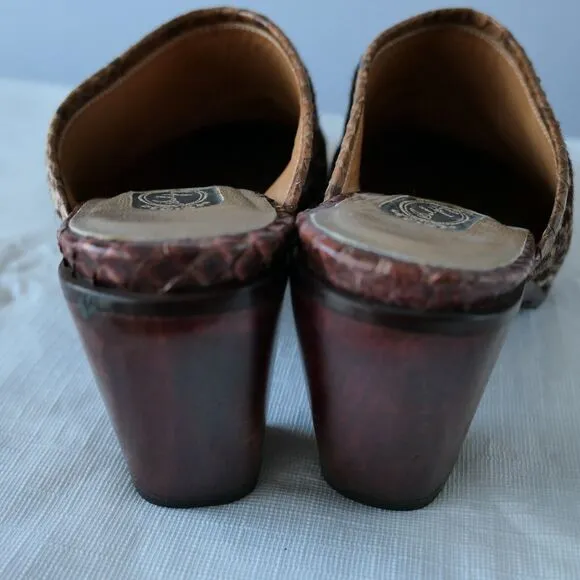 Salpy Anthropology Sz 7 Leopard Print Calf Hair Wood Sole Clogs Slides Mob Wife