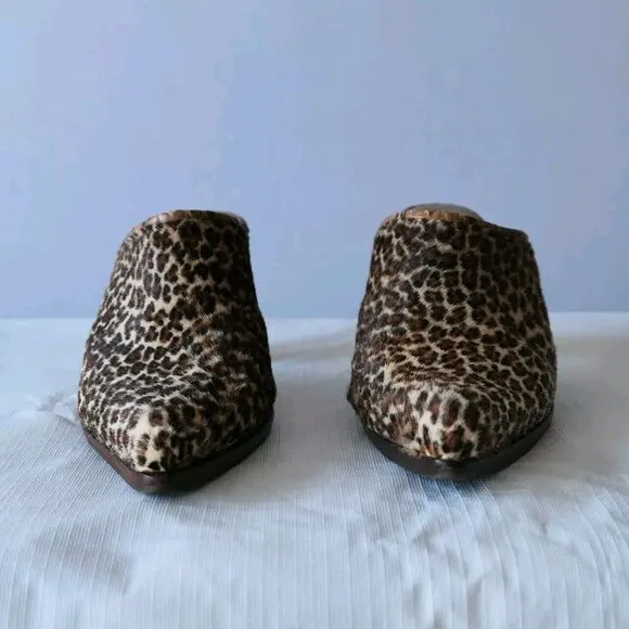 Salpy Anthropology Sz 7 Leopard Print Calf Hair Wood Sole Clogs Slides Mob Wife