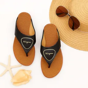 Salvatore Ferragamo Black &amp; Tan Textured Sole Sandals – Size 39 (Best Fit 7.5–8)