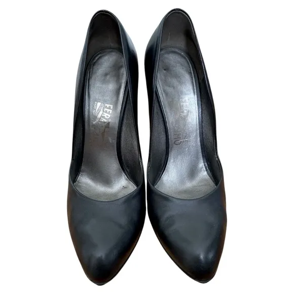Salvatore Ferragamo Black Heels Elegant Pointed Toe, Women’s Size 9.5