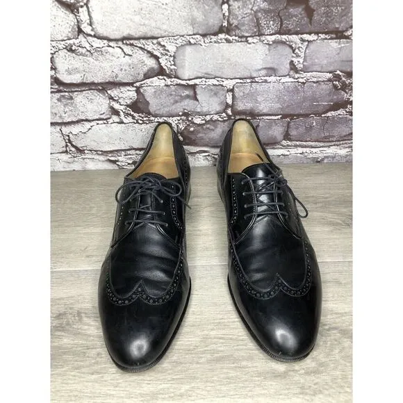 Salvatore Ferragamo Firenze Black Wingtip Oxfords Dress Shoes Men Sz 11D US/44EU