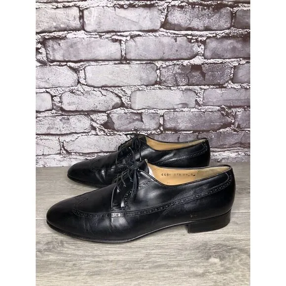 Salvatore Ferragamo Firenze Black Wingtip Oxfords Dress Shoes Men Sz 11D US/44EU