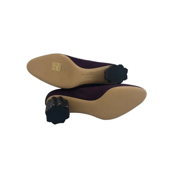 Salvatore Ferragamo Ortensia Suede‎ Mary Jane Purple Silver Geometric Heel Sz 5C