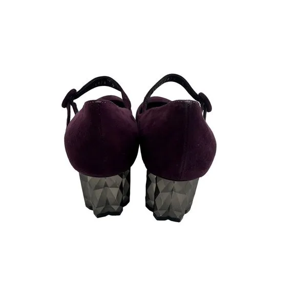 Salvatore Ferragamo Ortensia Suede‎ Mary Jane Purple Silver Geometric Heel Sz 5C