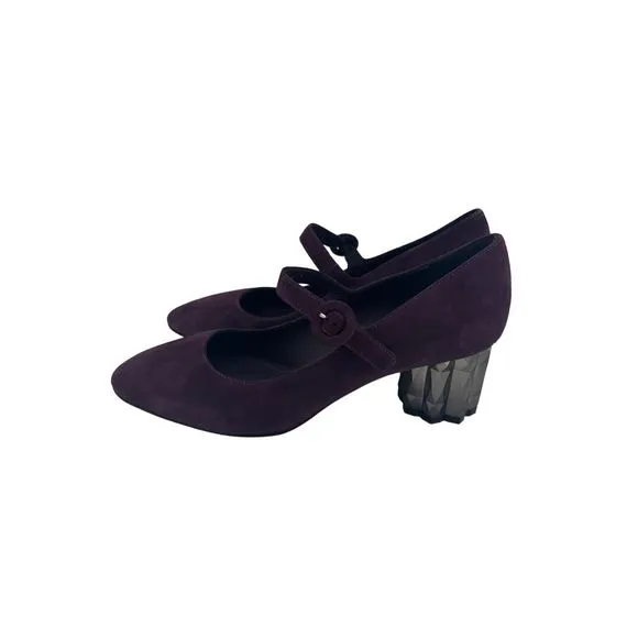 Salvatore Ferragamo Ortensia Suede‎ Mary Jane Purple Silver Geometric Heel Sz 5C