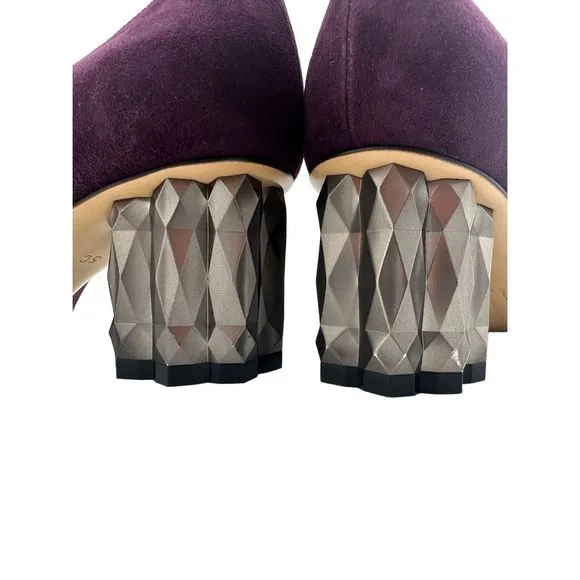 Salvatore Ferragamo Ortensia Suede‎ Mary Jane Purple Silver Geometric Heel Sz 5C