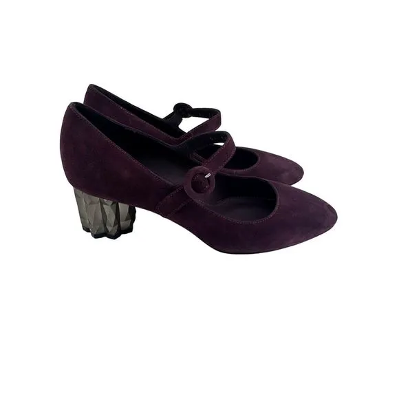 Salvatore Ferragamo Ortensia Suede‎ Mary Jane Purple Silver Geometric Heel Sz 5C
