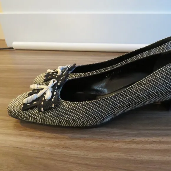 SALVATORE FERRAGAMO Woven Bow Slip On Kitten Heel Pumps Shoes Academia - US 10