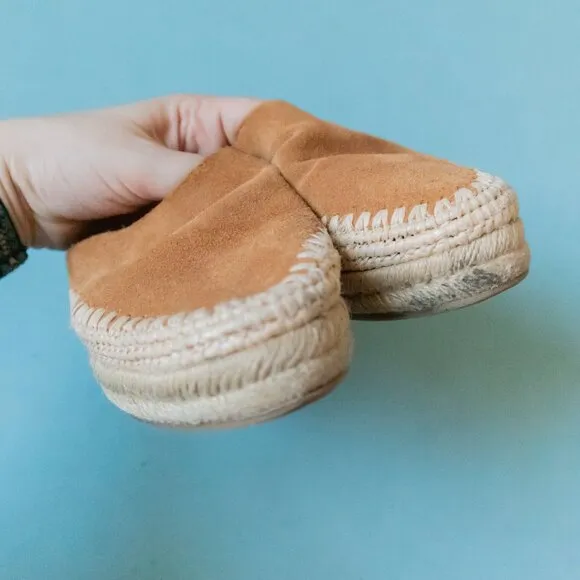 Sam Edelman Austin Camel Brown Woven Platform Espadrille Slip On Mules Size 7