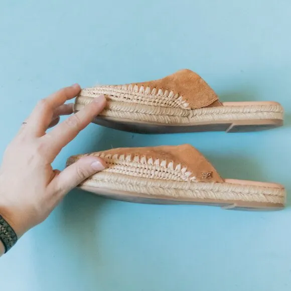 Sam Edelman Austin Camel Brown Woven Platform Espadrille Slip On Mules Size 7