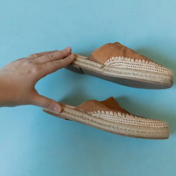Sam Edelman Austin Camel Brown Woven Platform Espadrille Slip On Mules Size 7