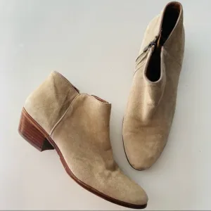 SAM EDELMAN Beige Tan Suede Leather Ankle Short Boot Booties Zipper Shoes 9.5