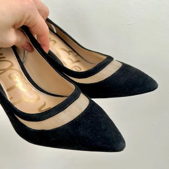 Sam Edelman Black Mesh &amp; Suede Pointed Toe Heels