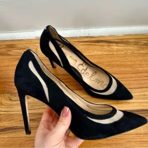 Sam Edelman Black Mesh &amp; Suede Pointed Toe Heels