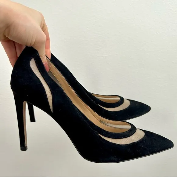 Sam Edelman Black Mesh &amp; Suede Pointed Toe Heels