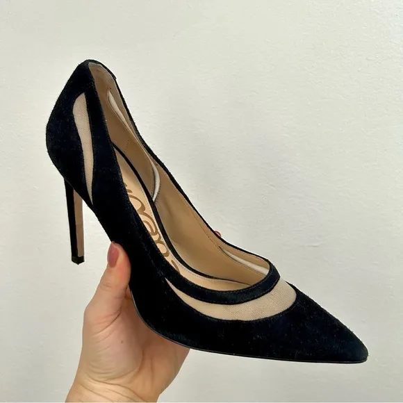 Sam Edelman Black Mesh &amp; Suede Pointed Toe Heels