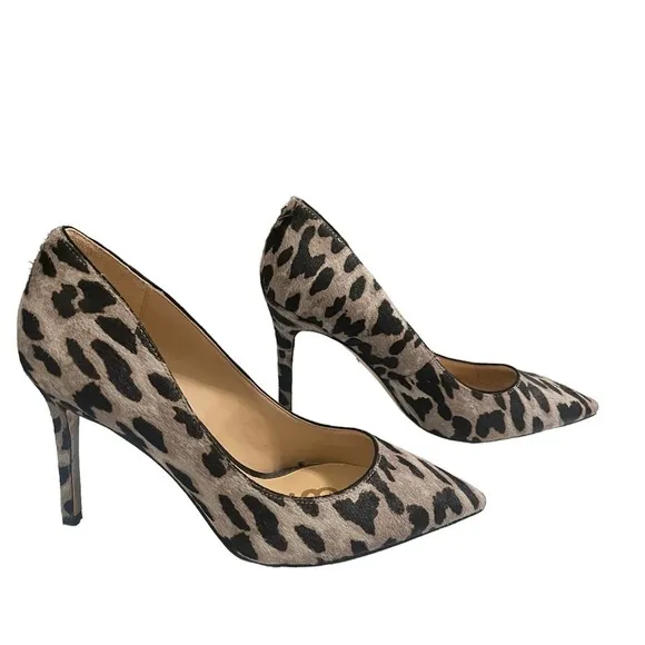 Sam Edelman Calf Hair Gray/Brown Leopard Print Pointed Toe Pump Heels Size 6.5 W