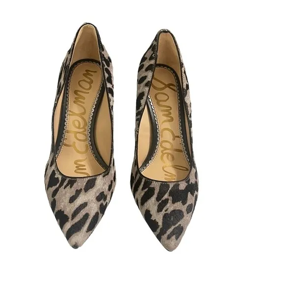 Sam Edelman Calf Hair Gray/Brown Leopard Print Pointed Toe Pump Heels Size 6.5 W