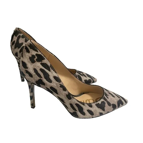 Sam Edelman Calf Hair Gray/Brown Leopard Print Pointed Toe Pump Heels Size 6.5 W