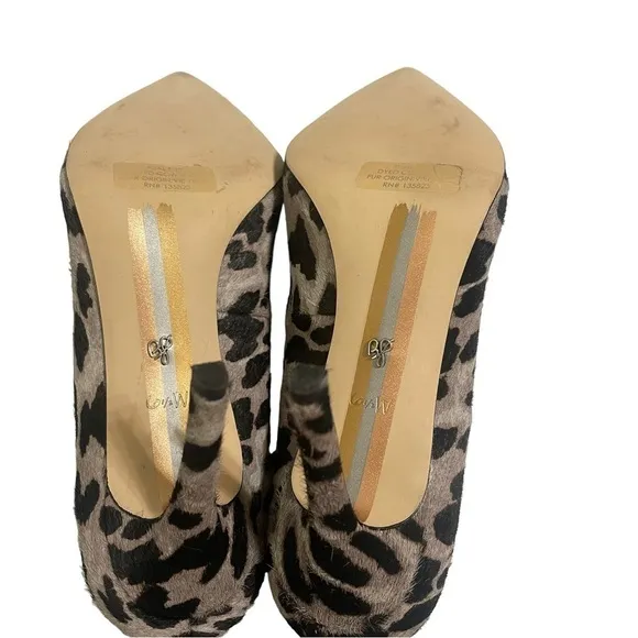 Sam Edelman Calf Hair Gray/Brown Leopard Print Pointed Toe Pump Heels Size 6.5 W