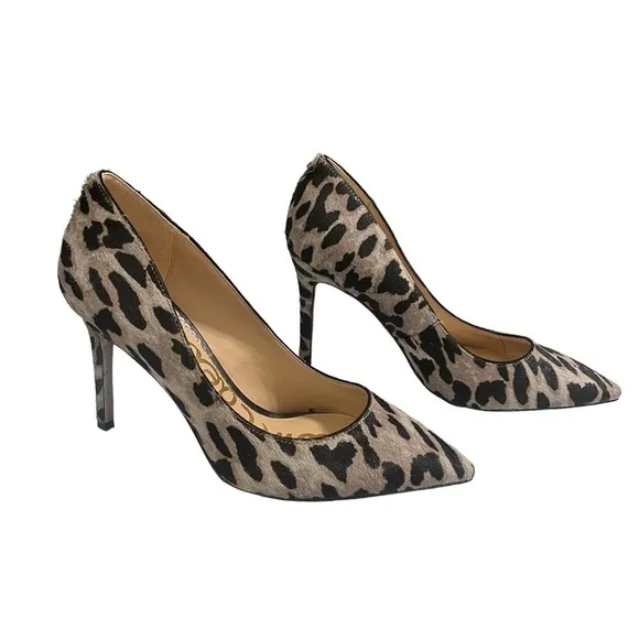 Sam Edelman Calf Hair Gray/Brown Leopard Print Pointed Toe Pump Heels Size 6.5 W