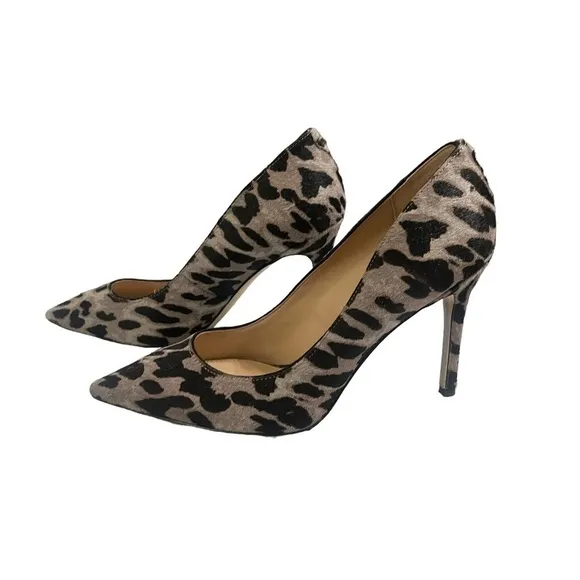 Sam Edelman Calf Hair Gray/Brown Leopard Print Pointed Toe Pump Heels Size 6.5 W