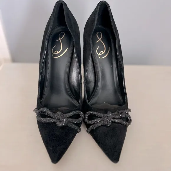 Sam Edelman Deela Crystal Bow Heels in Black Pointed Toe Stiletto Heels 9
